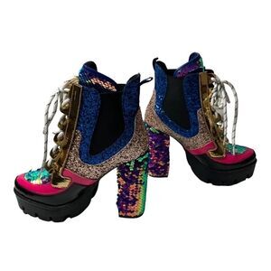 Cape Robbin Sequin Metallic Glitter Boot Heels Lace Up Rave Party Cosplay US 5.5